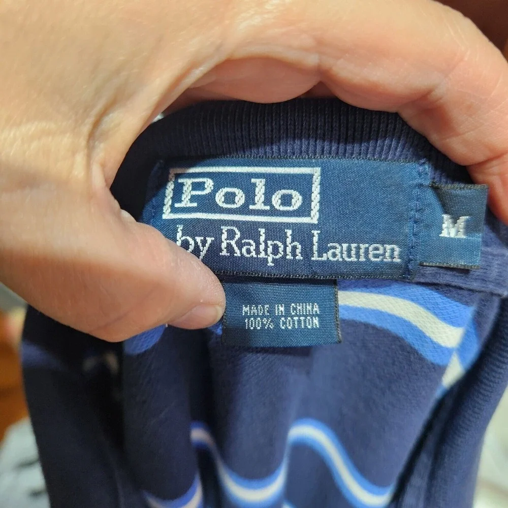 Polo Ralph Lauren Striped Polo Shirt Men Med Navy Preppy Cotton Short Sleeve